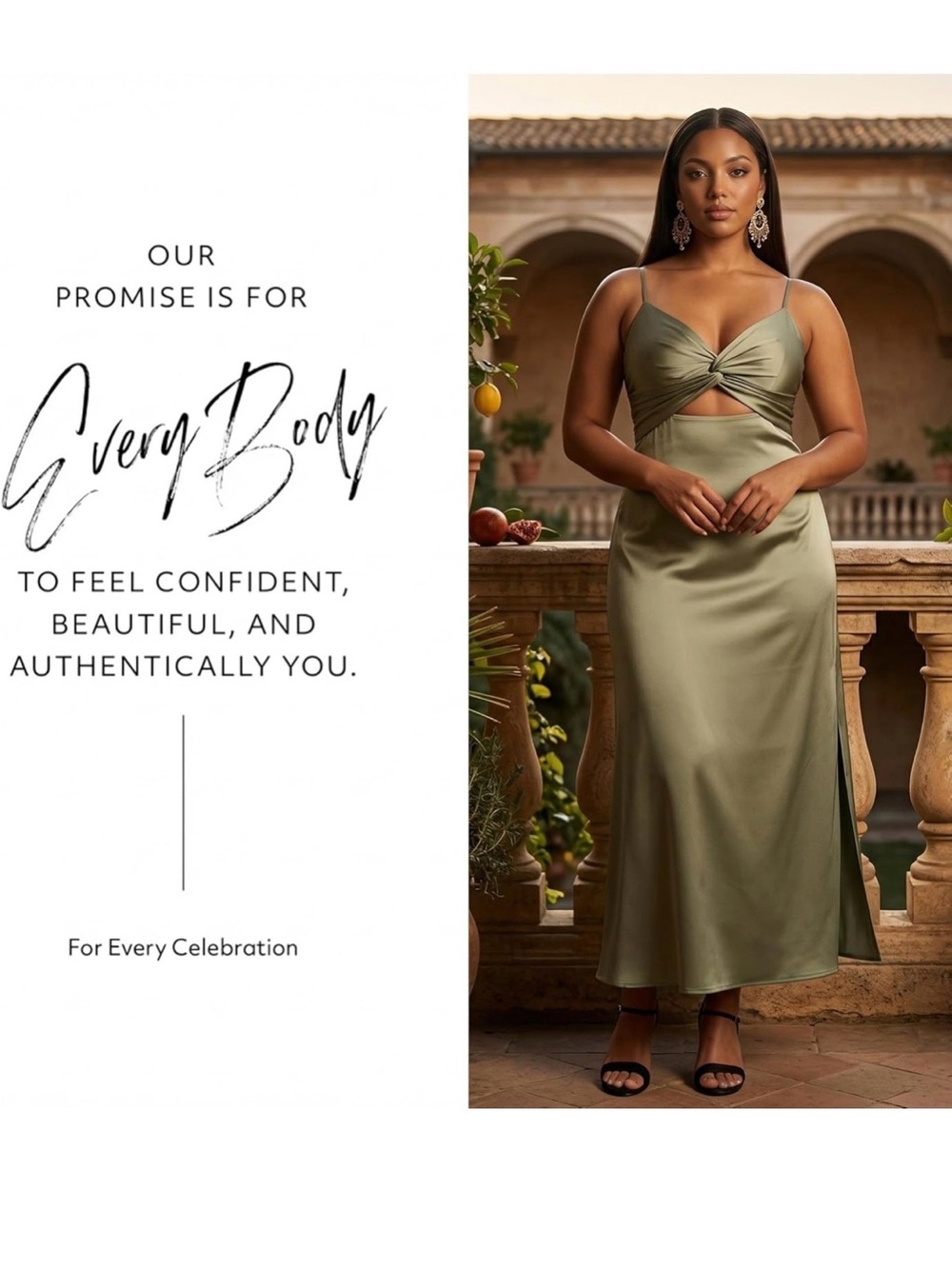 David's Bridal Sage Green Twist-Front Cutout Maxi Dress - Picture 3 of 5